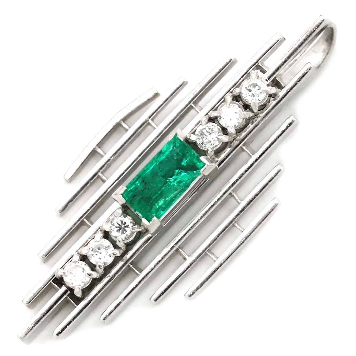 ペンダントトップ エメラルド ダイヤ Pt900 シルバー 中古