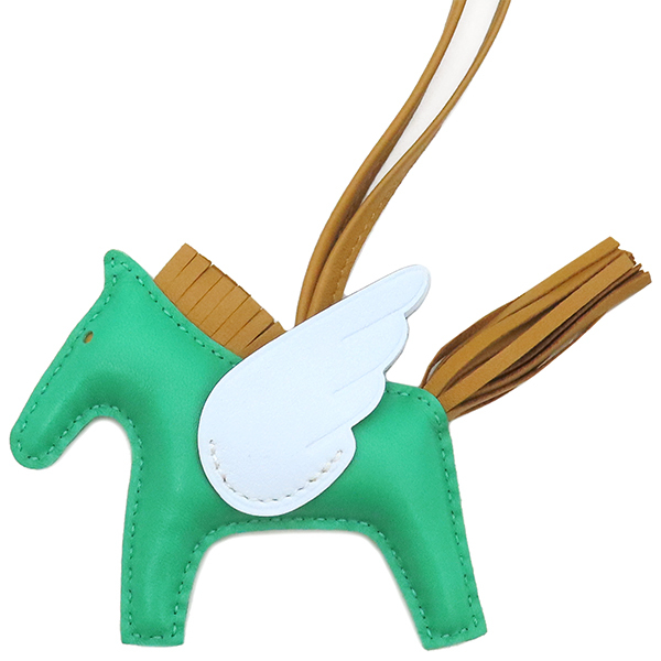 【美品】エルメス バッグチャーム ペガサス マルチカラー 薄緑 茶 青 中古 HERMES エルメス バッグチャーム ロデオPM ペガサス マルチ