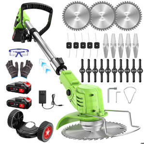 【多種類の替刃付きで用途に応じたカットが可能】 充電式草刈機 1880W 高出力 多機能 補助ホイール付き 家庭用 業務用 低騒音