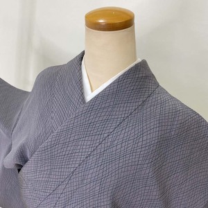 小紋 正絹 普段着 洒落技 裄丈64.5cm 身丈151cm 鼠色 グレー 花柄 Mサイズ 3136