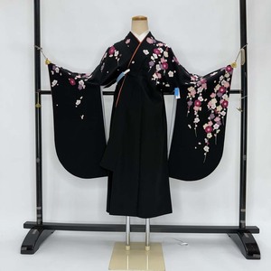 二尺袖 単品 卒業式着物 黒 KANSAI 裄69cm LLサイズ 袴用着物 化繊 中古 4558