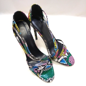 美品 レディース ハイヒール サンダル スネーク パイソン柄 マルチカラー 39(約24.5cm~25.0cm) ヒール:約11.5cm ヤフオクにも多数出品中