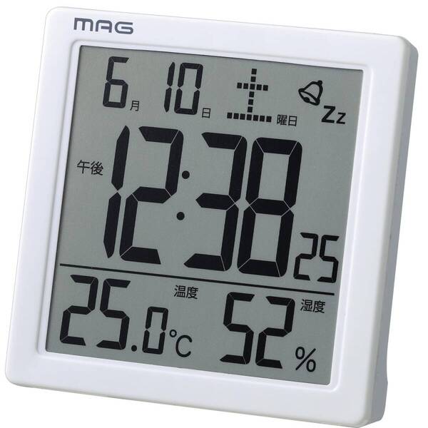 【人気商品】デジタル 置き時計 温度計 湿度計 温湿度計 カレンダー 電子音 目覚まし時計 アラーム スヌーズ ライト ホワイト