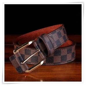 市松模様 格子柄 チェック柄 ベルト メンズ カジュアル レザー ブラウン