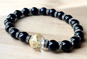 ◇パワーストーン ブレスレット 黒 開運 龍 水晶 スワロフスキー