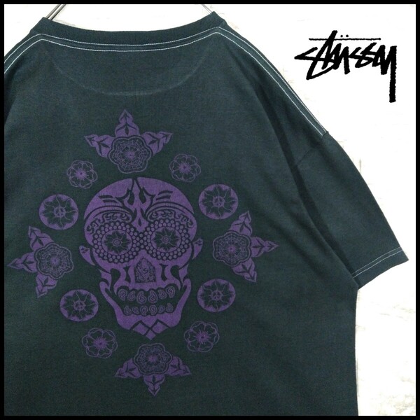 【STUSSY】00s'vintageメキシカンスカル Tシャツアッシュブラック