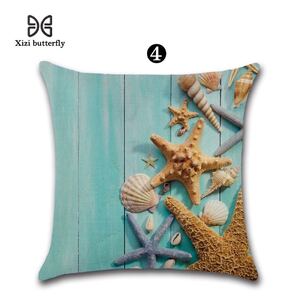 クッションカバー シェル 海 夏向け 45*45 1枚 ファスナー式 飾り インテリア 海星 ブルー系