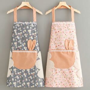 新品 エプロン うさぎちゃん 撥水 手拭き付き 袋付き 可愛い 料理 DIY ブルー+ピンク 人気 前掛け 動きやすい キッチン