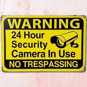 【ブリキ看板】 防犯カメラ 黄色 警告防犯 対策グッズ 雑貨壁装飾DIYレトロ