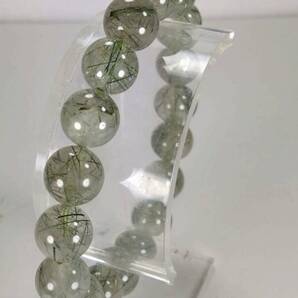 グリーンルチルインクォーツ約11mm玉18石 内径約16.3cmブレスレット 070810702703