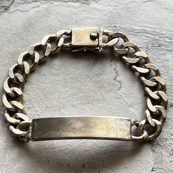 VINTAGE ヴィンテージ IDプレート 喜平チェーン シルバー ブレスレット 925 刻印 メキシコ アンティーク SILVER