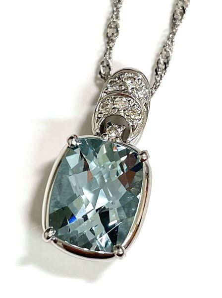 ☆Pt850/Pt1000 アクアマリン2.14ct&ダイヤ付きペンダントネックレス 42.5cm☆