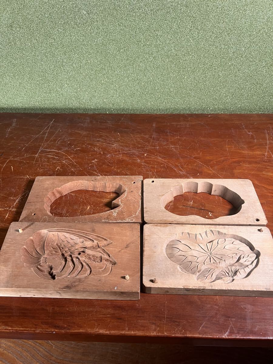 木製 和菓子型 海老彫刻 縁起物 木製木彫古い鯛の菓子型 [B25338] 当時物 木製菓子型 鯛 木型