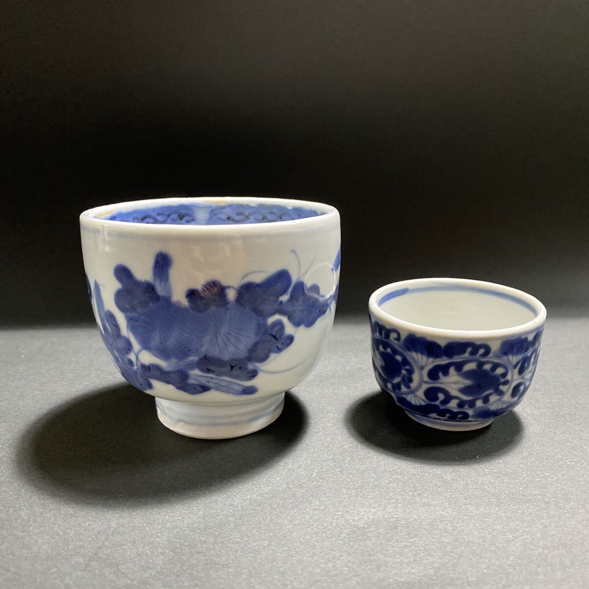 【花】清朝期色絵染付四君子図蛍手猪口 【花】清朝期色絵染付四君子図蛍手猪口