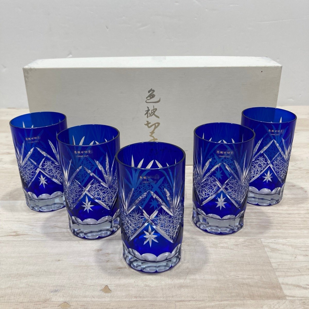 【未使用品】切子グラス　MURANO GLASS M-8573-2PG Mini Old Pair of Edo Kiriko Glassware with Shippo