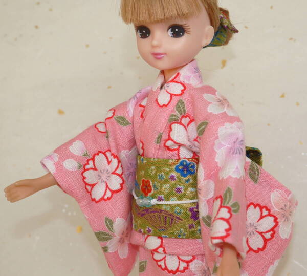「桜花」リカちゃん 着物 3点セット【即決・ハンドメイド・和服・洋服・ゆかた・浴衣】