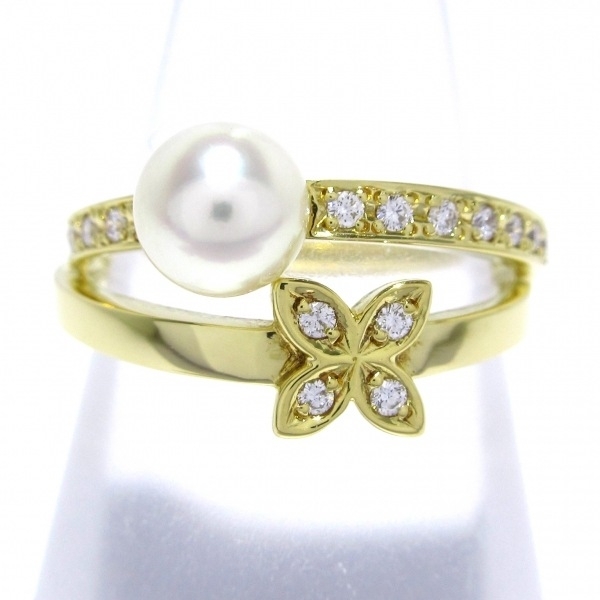【極美品】ミキモト パール リング ダイヤモンド K18YG ケース MIKIMOTO (新品仕上げ済) 希少 ミキモト ゴールデン パール