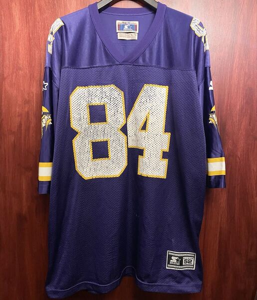 レア MADE IN CANADA製 90s STARTER × NFL MINNESOTA VIKINGS 84 RANDY MOSS モデル フットボールジャージー パープル XLサイズ 紫