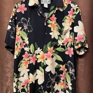 MADE IN HAWAII製 TWO PALMS 半袖 花柄 アロハシャツ ブラック Mサイズ トゥーパームス ハワイ製 ハワイ 半袖シャツ 開襟シャツ 黒