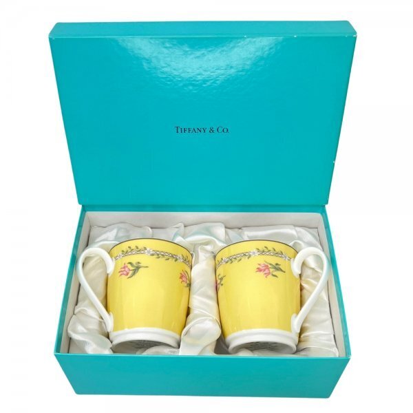 ティファニー TIFFANY&Co. ピンクチューリップ マグカップ ペアセット 2客 箱付き 食器 陶器 イエロー 未使用品 保管品
