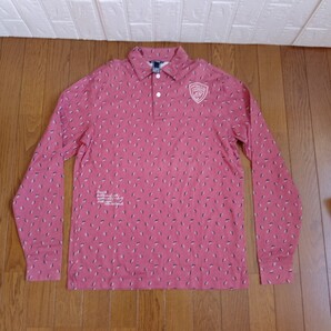 2160【中古】ZOY GOLF ゾーイゴルフ ゴルフウェア 長袖ポロシャツ メンズサイズ LL(3)レンガ色地総柄