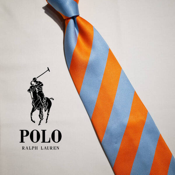 【アメリカ製】幅9.5cm / 90s POLO by RALPH LAUREN MADE IN USA ラルフローレン レジメンタル ネクタイ ブルー オレンジ 古着 プレッピー