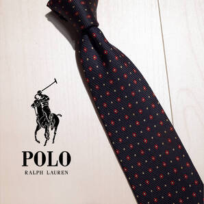 POLO by Ralph Lauren ラルフローレン ネクタイ シルク100% 小紋柄 ネイビー×レッド 80s ヴィンテージ 日本製 菱屋製造 送料無料 即決