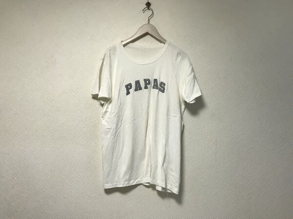 本物パパスPAPASコットンロゴ半袖Tシャツメンズサーフアメカジミリタリーストリートワークビジネススーツモードゴルフ白ホワイトS