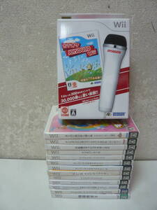 (2)Wiiソフト14本+マイクセット【カラオケJOYSOUND Wii専用(ソフトあり)/スーパーモンキーボールウキウキパーティー 含む色々14本】中古