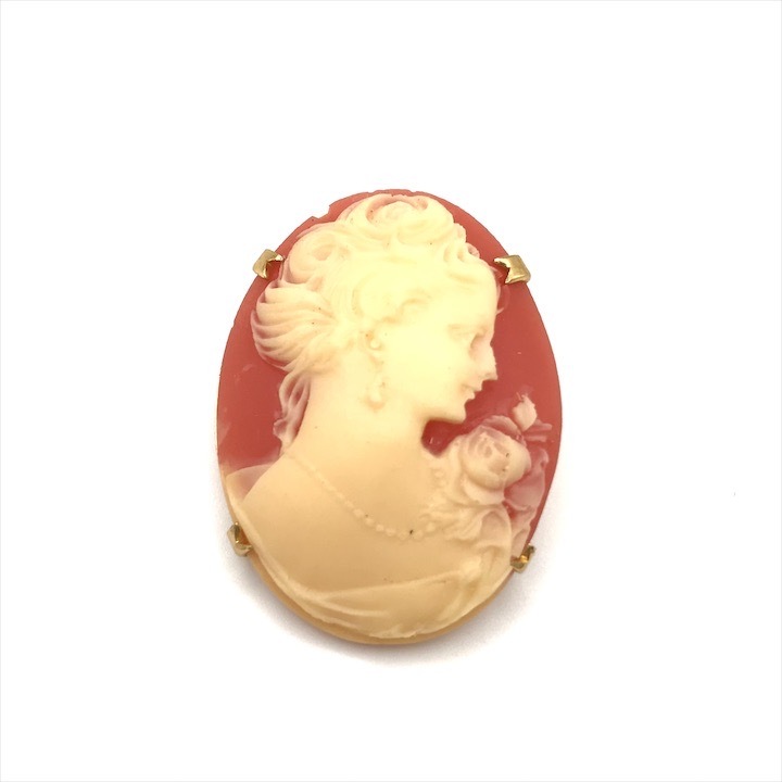 未使用 カメオ ヴィンテージ ブローチ 貴婦人 テラコッタ アンティーク ゴール