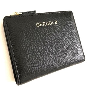 ★GERUOLA★ レディース コンパクト 二つ折財布 本革製 RFIDブロッキング ウォレット ブラック