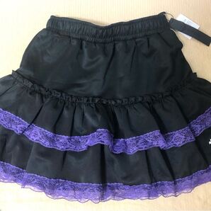 新品 レースフリルミニスカート 黒×紫 Mサイズ ウエストゴム 悪魔界隈 黒ロリータ ロック系 パンク系 地雷系 堕天使界隈 サブカル 十字架