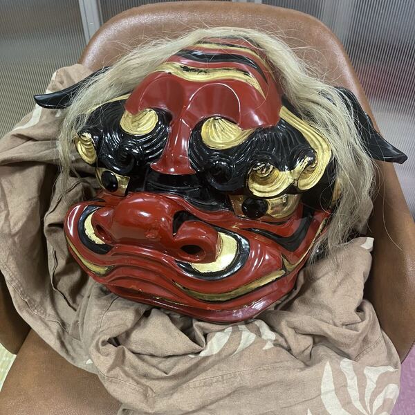 獅子舞 獅子頭 木彫 魔除け 祭 置物 古美術 神楽 木製 木彫 縁起物 時代物 厄除け 魔除け