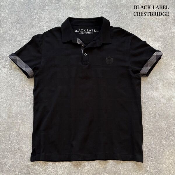 【BLACK LABEL CRESTBRIDGE】ブラックレーベルクレストブリッジ ポロシャツ シャドーチェック CBチェック 黒 ブラック 刺繍ロゴ (LL)