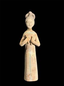 中国美術 加彩婦人俑 約37.5×10cm 中国古玩 古美術品 唐物 時代物 25.7/ys.P