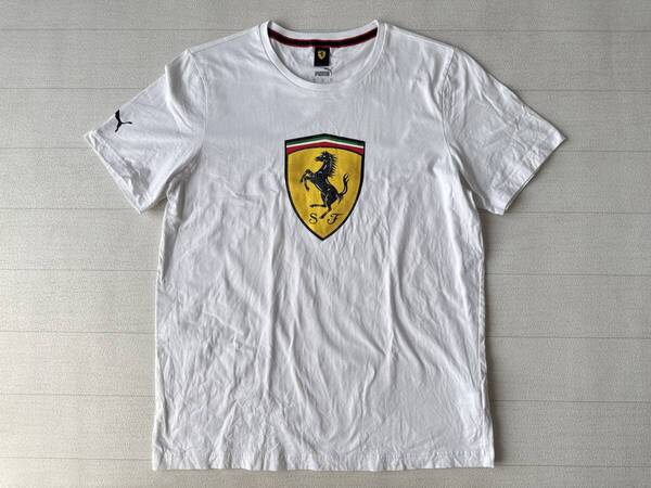 ☆送料無料☆ PUMA プーマ USA直輸入 古着 半袖 Ferrari フェラーリ ロゴ Tシャツ メンズ L ホワイト トップス 中古 即決