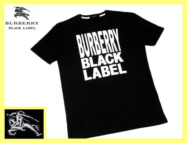 美品!BIGブランドロゴプリントデザイン!Tシャツ 日本製 M(2) BMV01-618-09◇バーバリーブラックレーベル BURBERRY BLACKLABEL ホース刺繍