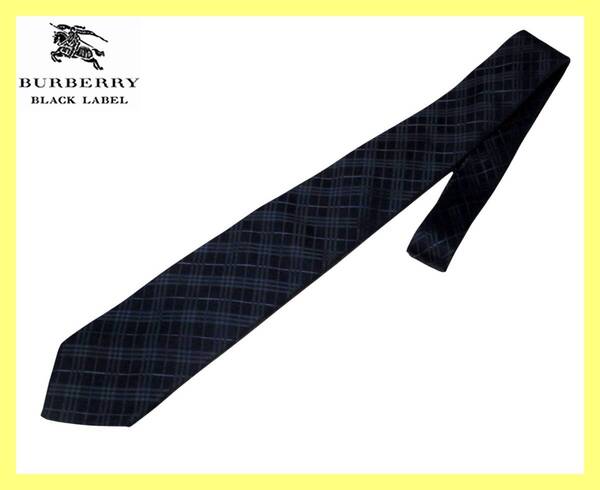 極美品!フルノバチェックデザイン!シルクネクタイ 日本製 ダークネイビー◇バーバリーブラックレーベル BURBERRY BLACK LABEL