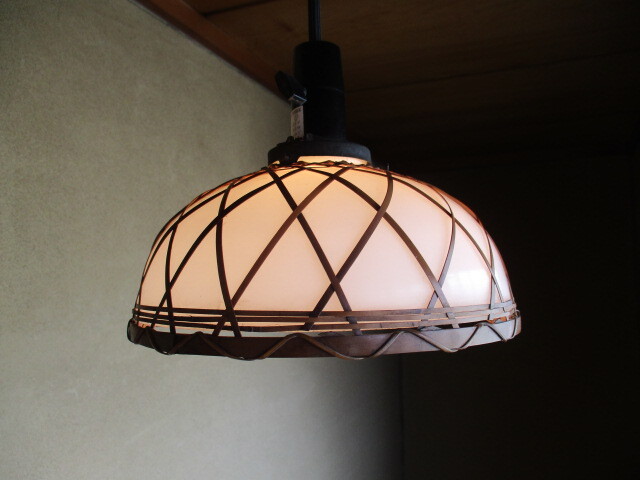 レトロ 電笠 鶴 和ガラス ランプシェード 灯り 照明 古民家