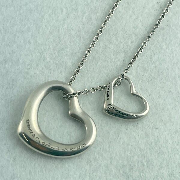 美品 TIFFANY&Co ティファニー/トップ大小2個付き/エルサペレッティ オープンハート SV925 ネックレス アクセサリー シルバー系/E186