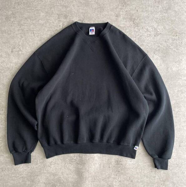 レアカラー ビッグサイズ 00s 90s ビンテージ RUSSELL ATHLETIC ラッセル アスレチック 無地 前V スウェット XXL 黒 ブラック