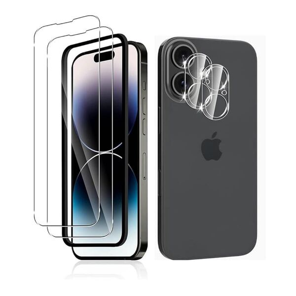 2308144☆ iPhone16ガラスフィルム ブルーライトカット 2枚+レンズフィルム2枚 6.1インチ 国産AGCガラス使用 極薄 気泡なし 硬度9H 液晶