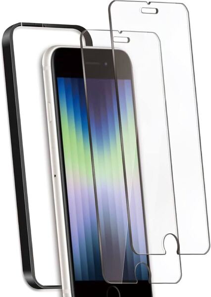 2309482 iPhone SE3/SE2 専用 ガラスフィルム ガイド枠付き 対応 iPhone SE 2022/SE 2020/8/7 旭硝子製 硬度9H 2.5Dラウンドエッジ