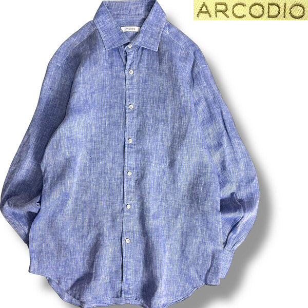 J7043 美品 アルコディオ ALBERTO_CORTO リネンシャツ ブルー 40 ARCODIO