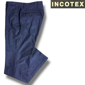 J6211 美品 インコテックス 1AT035 フランネル ノープリーツスラックス ネイビー 46 INCOTEX