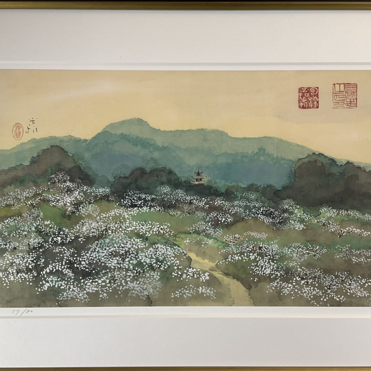 安野光雅、ノルマンディの古戦場、希少な額装用画集より、新品高級額装付 安野光雅「Ootmarsun(オートマルサム)」 ポストカードの額装