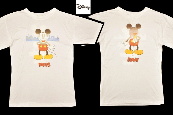Y-9251★送料無料★Disney Land FRANCE PARIS ディズニーランド フランス パリ ミッキーマウス★ホワイト白色 半袖 T-シャツ L相当