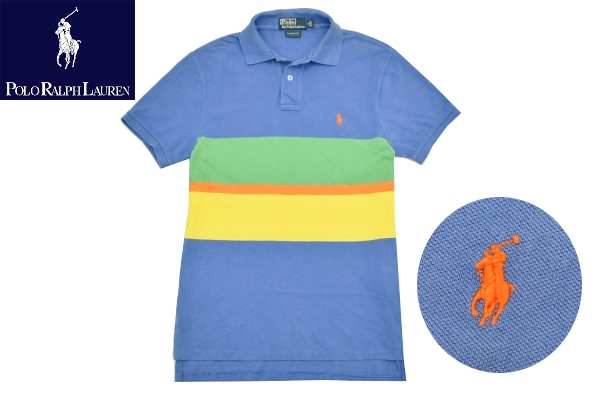 Y-9333★送料無料★Polo by Ralph Lauren ポロ ラルフローレン CUSTOM FIT★正規品 貴重柄ボーダー ポニー刺繍 鹿の子 半袖 ポロシャツ S