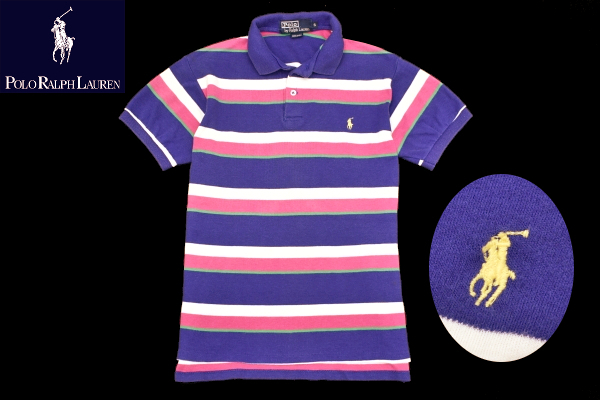 Y-9347★送料無料★Polo by Ralph Lauren ポロ ラルフローレン★80s 90s アメリカ USA製 ヴィンテージ 貴重柄ボーダー 半袖 ポロシャツ S