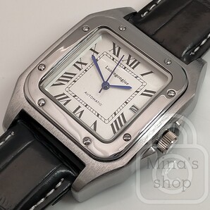 オーラ漂う待望の機械式スクエアウォッチ【自動巻きモデル/新品】バックスケルトン カレンダー 耐衝撃構造 ホワイト文字盤/ブラックレザー